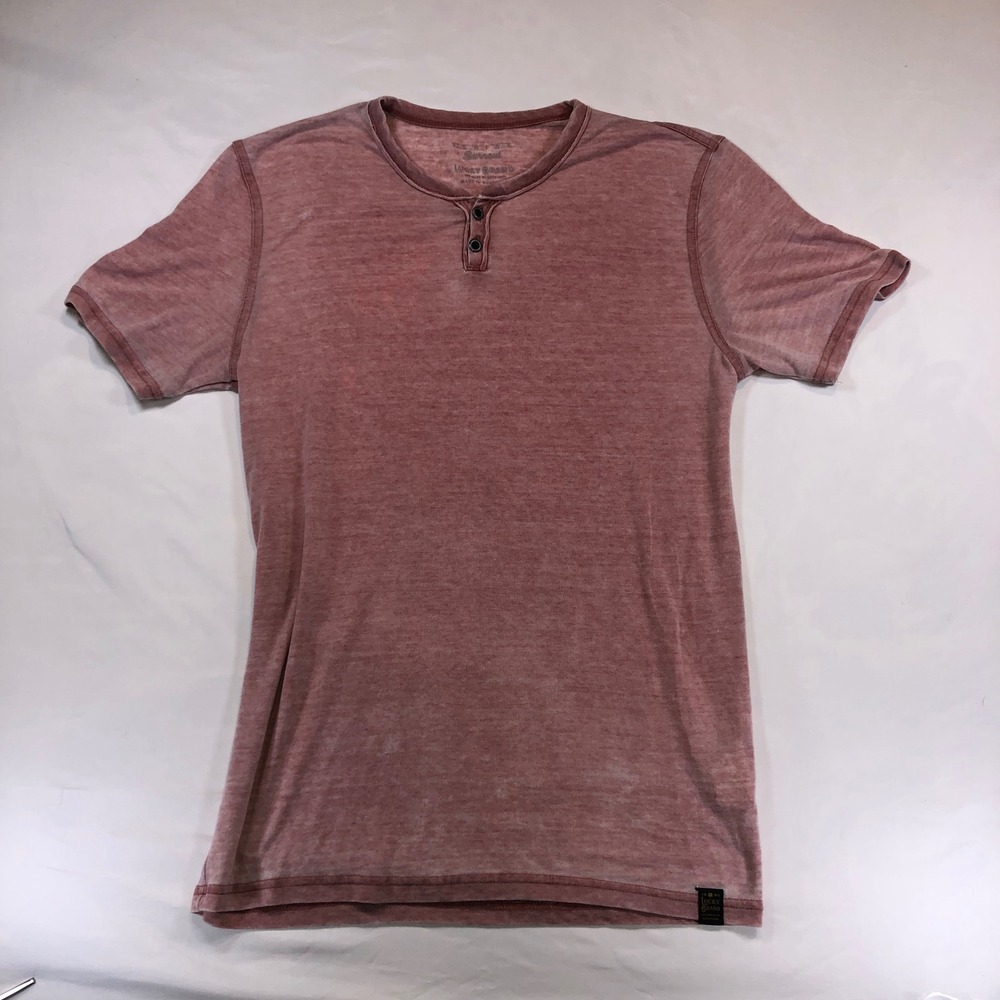 Lucky Brand Mens Venice Burnout Henley Shirt Red Short Sleeve Small